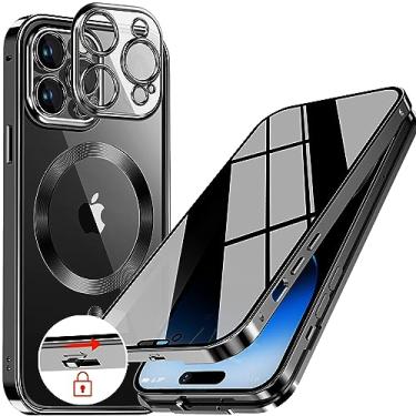 Imagem de Upholyee Capa de privacidade de corpo inteiro com anel de metal CD e trava de segurança para iPhone 14 Pro Max [compatível com MagSafe] [proteção de lente integrada] Capa dupla face transparente com