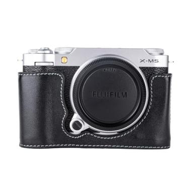 Imagem de Rieibi Meia capa de couro genuíno feita à mão para câmera sem espelho Fujifilm X-M5, capa protetora para Fuji XM5