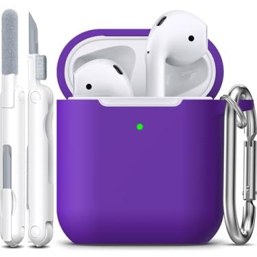 Imagem de (B-Purple) - AirPods Case Cover with Keychain, Full Protective Silicone AirPods Accessories Skin Cover for Women Girl with Apple AirPods Wireless Charging Case,Front LED Visible-Purple