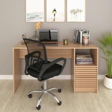 Imagem de Kit 2 Peças com Escrivaninha com Ripado 2 Gavetas 1 Nicho com Cadeira para Escritório Diretor Tela Mesh Amêndoa/Preto