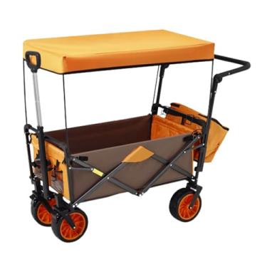 Imagem de carroça Carrinho de vagão com rodas dobrável utilitário lounge vagão jardim carrinho de vagão portátil com dossel grande capacidade 200kg/441lb dobrável