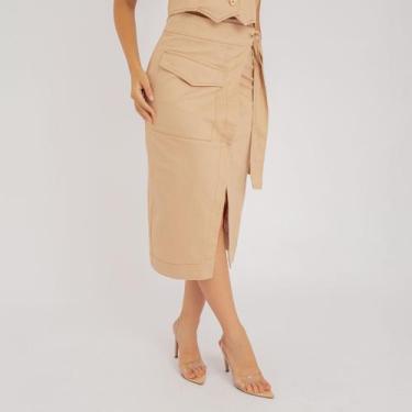 Imagem de Saia susie midi envelope jeans feminino - Susie Modas, Bege, M
