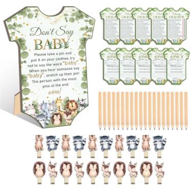 Imagem de Conjunto de 61 peças para chá de bebê, suprimentos de revelação de gênero para 20 convidados, inclui 20 lápis 1 placa de bebê Don't Say 20 prendedor de roupa, decorações de festa de chá de bebê