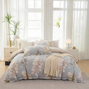 Imagem de OAITE Conjunto de capa de edredom queen size padrão floral 500 fios ultra macio 100% algodão conjuntos de capa de edredom 3 peças, capa de edredom respirável com fecho de zíper e laços de canto