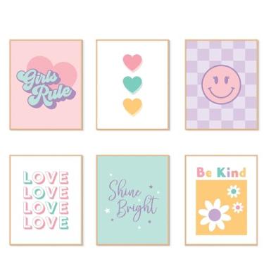 Imagem de Impressão artística moderna para decoração de quarto estética - decoração de quarto infantil - decoração de quarto rosa para meninas - conjunto de 6 pôsteres fofos para decoração de parede de quarto,