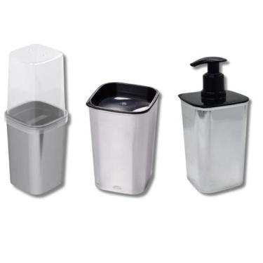 Imagem de Kit Porta Algodão Sabonete Dispenser Líquido e Porta Escova Plastico B