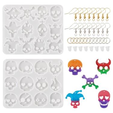 Imagem de Craftdady 2 moldes de brinco de resina de caveira, cabeça de morcego, pingente de silicone, forma de esqueleto, molde de fundição de resina epóxi para mulheres, joias e pingentes