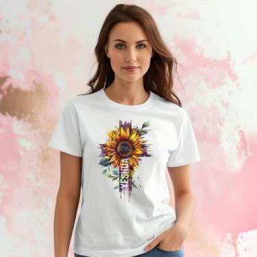 Imagem de Camiseta Feminina T-shirt 100% Algodão Estampas Religiosas Moda Cristã