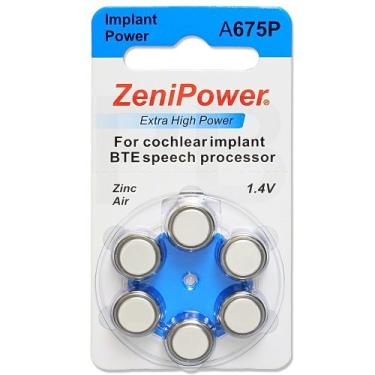 Imagem de ZeniPower Baterias De Processador De Fala Bte Para Implante Coclear De Potência Extra Alta Zinc Air 1,4 V Tamanho 675P, 675Ci, Implant Plus (180 Baterias)