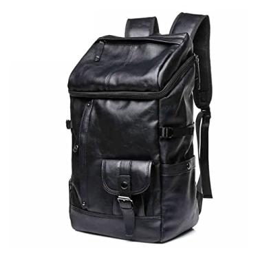 Imagem de Mochila de couro preta de grande capacidade para homem bolsa de viagem casual para homem bolsa escolar