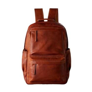 Imagem de Mochila vintage artesanal de couro para homens, bolsa de ombro de couro genuíno, mochila retrô de grande capacidade, mochila casual(Brown)