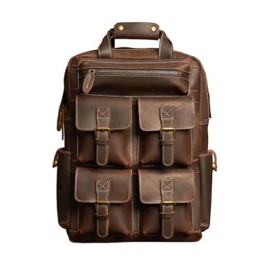 Imagem de Mochila masculina de couro genuíno mochila de viagem ao ar livre mochila laptop para homens