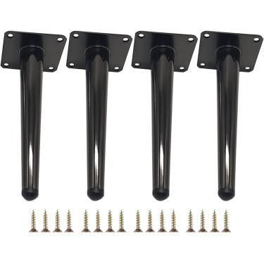 Imagem de Conjunto de 4 pés de gabinete de TV de suporte cônico de metal reto, peças de reposição DIY para sofá, mesa, armário, poltrona, otomano, arma preta, 17 cm/6,7 pol.