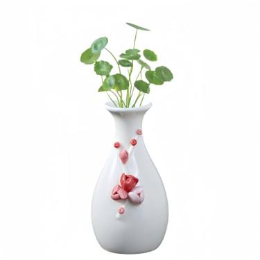 Imagem de SUSOYAOCHEN Vaso de cerâmica feito à mão, vaso pequeno de rosa pintado à mão, vasos de flores secas modernos, vasos de arte de estilo chinês, pode ser usado como decoração para mesa de jantar, estante