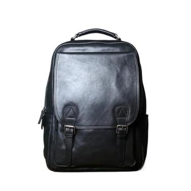 Imagem de Mochila masculina de couro de vaca fashion bolsa de computador casual bolsa de viagem adequada para laptop de 16 polegadas(Black)
