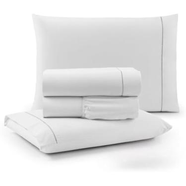 Imagem de Jogo de Cama Casal Padrão 400 Fios, Percal, Ponto Palito, 04 Peças, Antiácaro, Não faz bolinha Toque Super Macio