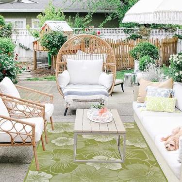 Imagem de DEK GHIBIS Tapete externo para espaço livre de pátio, tapete impermeável de 2,5 x 3,5 m, tapetes de acampamento de palha de plástico reversível, tapete de trailer interno para varanda, deck,