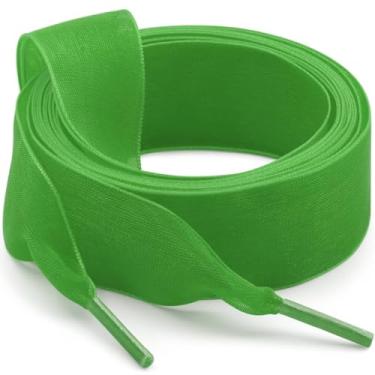 Imagem de WEGOODZF Cadarços de sapato de fita de cetim: cadarços de fio de neve planos de 2 cm para mulheres - 2 pares, 19 Verde grama, 24 inch (60CM)