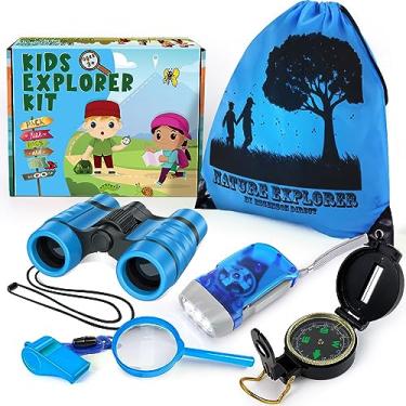 Imagem de ESSENSON Kit de explorador para crianças, kit de aventura para crianças, kit de explorador ao ar livre com binóculos, brinquedos de verão ao ar livre para crianças de 4 a 8 anos