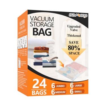 Imagem de BAMCOO Sacos de armazenamento a vácuo, pacote com 24 (6 Jumbo/6 grandes/6 médios/6 pequenos) Sacos de vedação a vácuo para roupas, viagens, saco espacial, saco de armazenamento lacrado por vacina