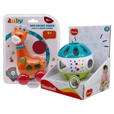 Imagem de Kit Brinquedos Educativos Girafa Musical Sons Bola Chocalho - Auby
