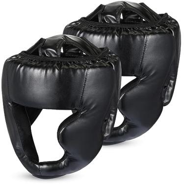 Imagem de Copkim 2 peças de capacete de boxe MMA treinamento Sparring Gear Muay Thai Headgear capacete ajustável Taekwondo para kickboxing Sparring Trainees jovens adultos homens (preto)