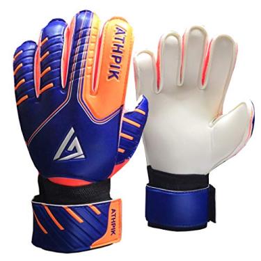 Imagem de ATHPIK Luvas de goleiro de futebol, luvas de goleiro júnior para uso interno e externo com proteção das espinhas dos dedos e forte aderência para crianças, jovens, meninas e meninos (azul, tamanho 7)