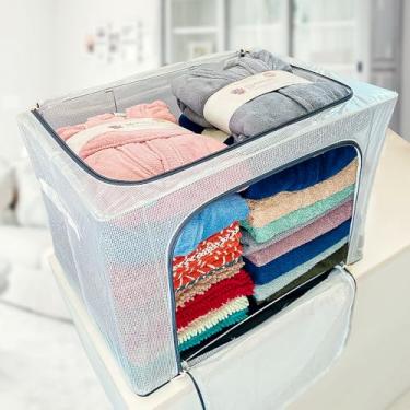 Imagem de Caixa Organizadora Plástica Dobrável Impermeável Transparente com Zíper Proteção para Roupas Edredons