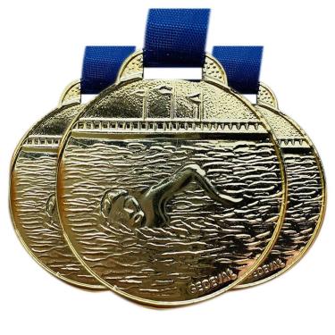 Imagem de Kit 100 Medalhas Natação Nado 3.5cm - Ouro Prata Bronze bronze