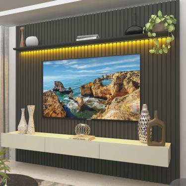 Imagem de Painel para TV até 85 Polegadas Ripado com LED 3 Gavetas 230cm 100% mdf Nobre