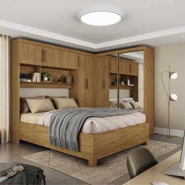Imagem de Quarto Modulado Casal com Espelho e Cama 7 Portas Belém Premium Carioca Móveis - Cinamomo