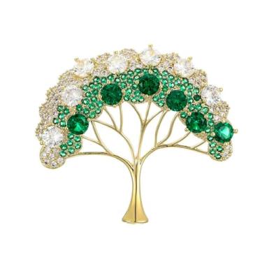 Imagem de Broche de árvore de strass verde para mulheres e homens liga com banhado a ouro broches elegantes de plantas de cristal alfinetes de lapela acessórios de vestido delicado joias para pai mãe, Medium