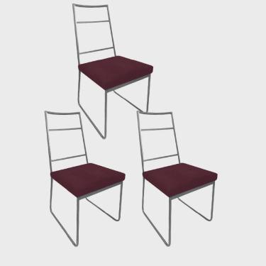 Imagem de Kit 03 Cadeiras Sala de Jantar Escritório Office Stark Industrial Ferro Cinza Suede Bordô - Ahz Móveis