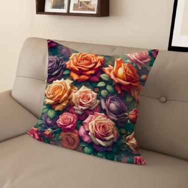 Imagem de Capa de almofada com estampa digital retrô rosa com zíper invisível, vários tamanhos para decoração de sofá, sala de estar e quarto (56 x 56 cm, FGMG-E)