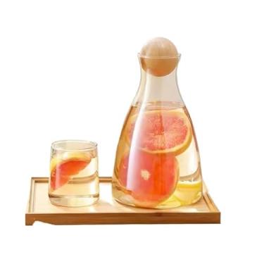 Imagem de Jarra de vidro com Tampa de Bambu 1,7 Litros Kit 6 Copos de Vidro 280ml(Ambar)