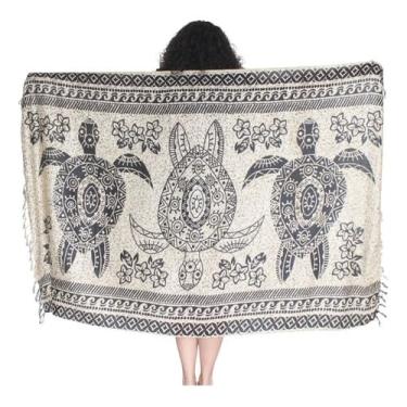 Imagem de Canga Praia Piscina 100% Viscose Tartarugas Marinhas Bege