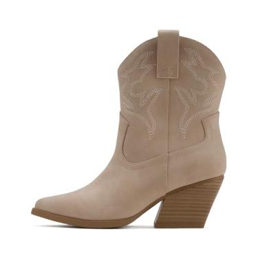 Imagem de Soda "BLAZING" ~ Bota feminina com costura ocidental, bico fino, salto baixo, cano alto no tornozelo, Dusty Mauve Nubuck, 34