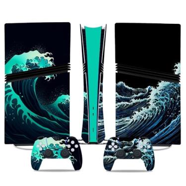 Imagem de Skin Wrap para PS5 Pro Digital Edition, decalque de vinil, capa protetora para console e controle (onda do mar)