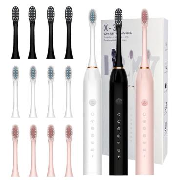 Imagem de Escova de dentes elétrica MSETGRD, pacote com 3 modos e 12 cabeças de escova