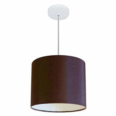 Imagem de Lustre Pendente Cilíndrico Cúpula Tecido 30x21 cm, Vivare Iluminação, Pendente4054 LC, Café, Pequeno