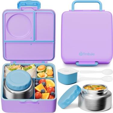 Imagem de Fimibuke Bento Box Para Crianças E Adultos, Lancheira Infantil Sem Bpa E À Prova De Vazamentos Com Garrafa Térmica De 8,5 Oz, Pote Para Alimentos, Utensílios E Pote Para Molho, Lavável Na Máquina D