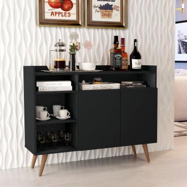 Imagem de Aparador Buffet com 2 Portas e Pés em Madeira Maciça Preto