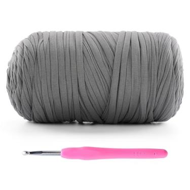 Imagem de Mooaske 1 pacote de camisetas de crochê para tricô DIY pano de crochê bolsa de bonecas - 400 g de fio grosso grosso para crochê com tecido elástico de mistura de poliéster-elastano (cinza claro)