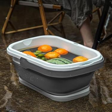 Imagem de Cesta de piquenique de 18 L, caixa de armazenamento dobrável para acampamento com mesa de bandeja, alça portátil, grande capacidade para bebidas de comida de vinho, recesso circular para telefone