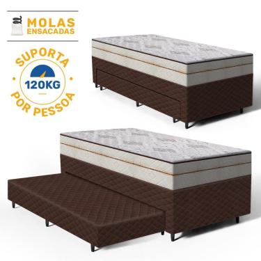 Imagem de Cama Box com Colchão de Molas Ensacadas Luxury + Auxiliar de Espuma Unique Solteiro 88cm