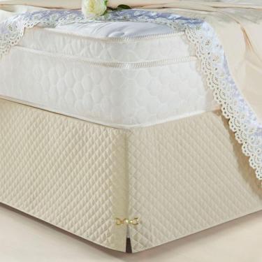 Imagem de Saia Cama Box Tunísia Solteiro Microfibra Matelada c/ Pingente - Bege 