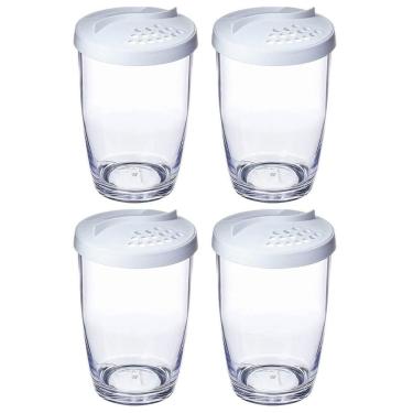 Imagem de Kit 4 Queijeiras Farinheiras Plásticas com Tampa 350ml Brancas Ou Restaurante Buffet