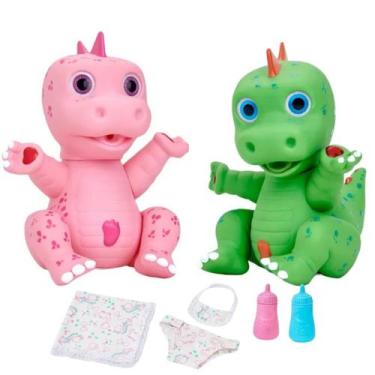 Imagem de Boneco Dinossauro Faz Xixi Verde Mamadeira Fralda E Babador - Adijomar
