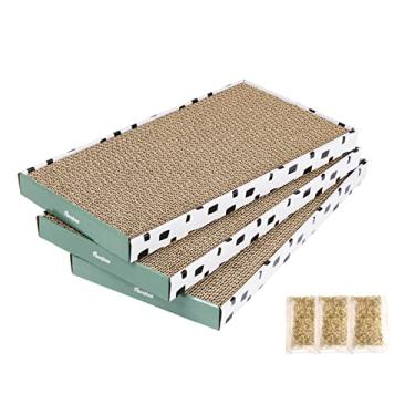 Imagem de PAWSFANS Almofada arranhadora de papelão para gatos com caixa durável ondulada arranhando gatinho sofá cama reversível erva de gato incluída para gatos internos (caixa, 3 peças)