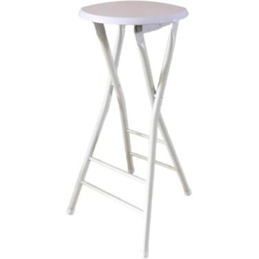 Imagem de Banco Dobrável Com Apoio Para Os Pés, Banco De Bar Sem Encosto, Cadeira Alta De Cozinha Resistente Para Adultos, Banco Alto Portátil Para Acampamento De Festa Ao Ar Livre, White, 70cm/28in